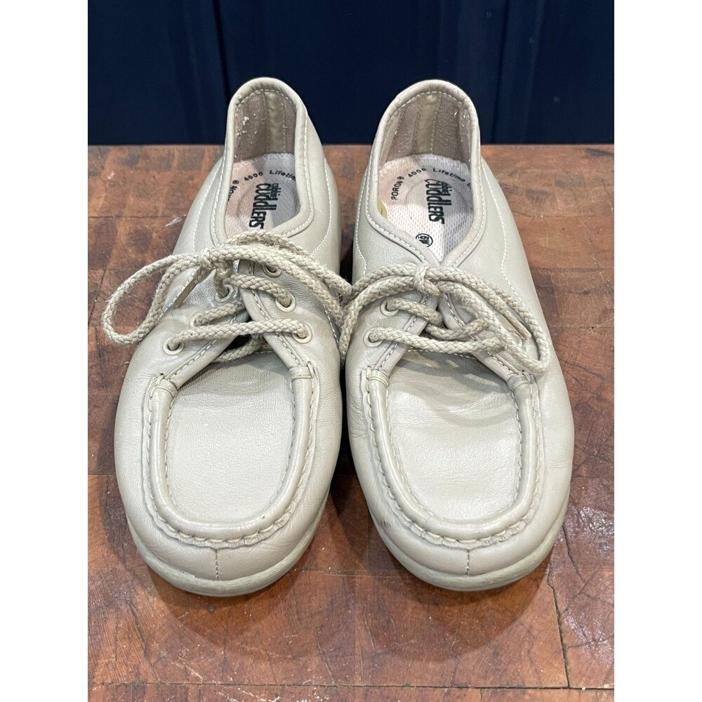 Cobbie Cuddlers Sz 6W Taupe Leather Lace Up Comfort Nursing Shoes Vintage